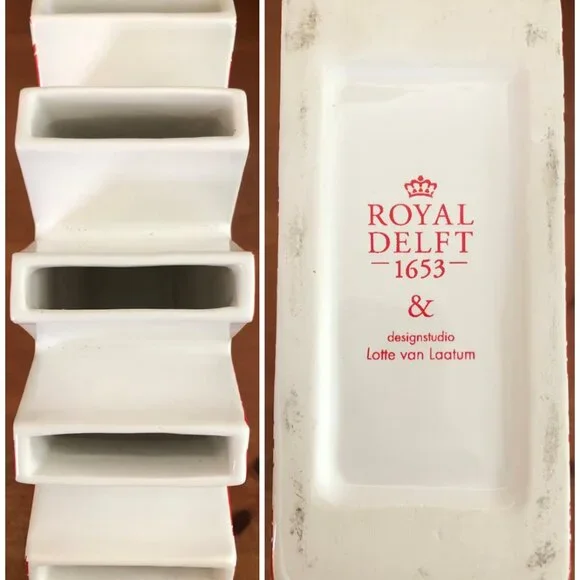 LARGE! Royal Delft Lotte van Laatum 5-Neck Tulipiere Red & White Vase - Picture 5 of 5